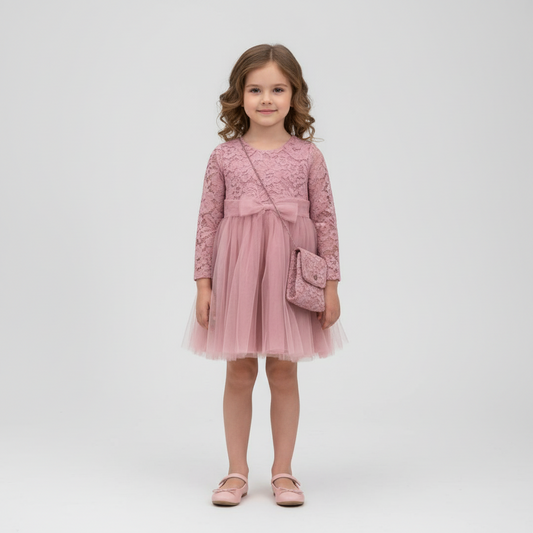 Lace Tulle Party Dress with Bag – Girls