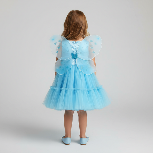 Blue Fairy Princess Tulle Dress with Wings