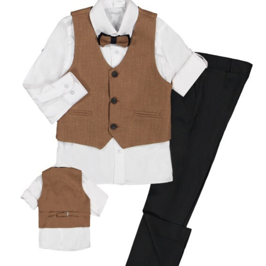 π€ Boys Brown Vest & Bow Tie 4-Piece Formal Set β 50% OFF π€