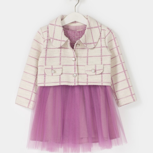 Elegant Girls’ Party Dress with Cropped Tweed Jacket