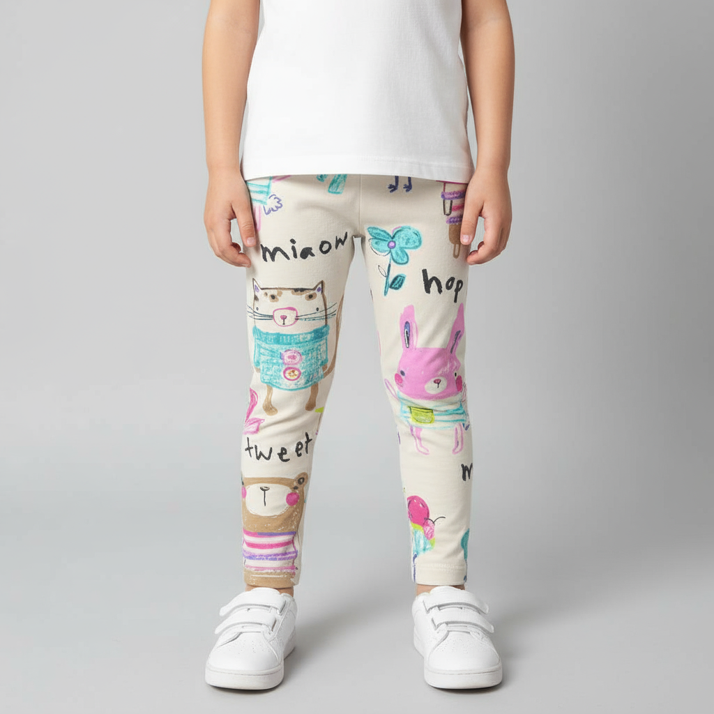 Girl's Print Leggings- Soft Cotton Stretch