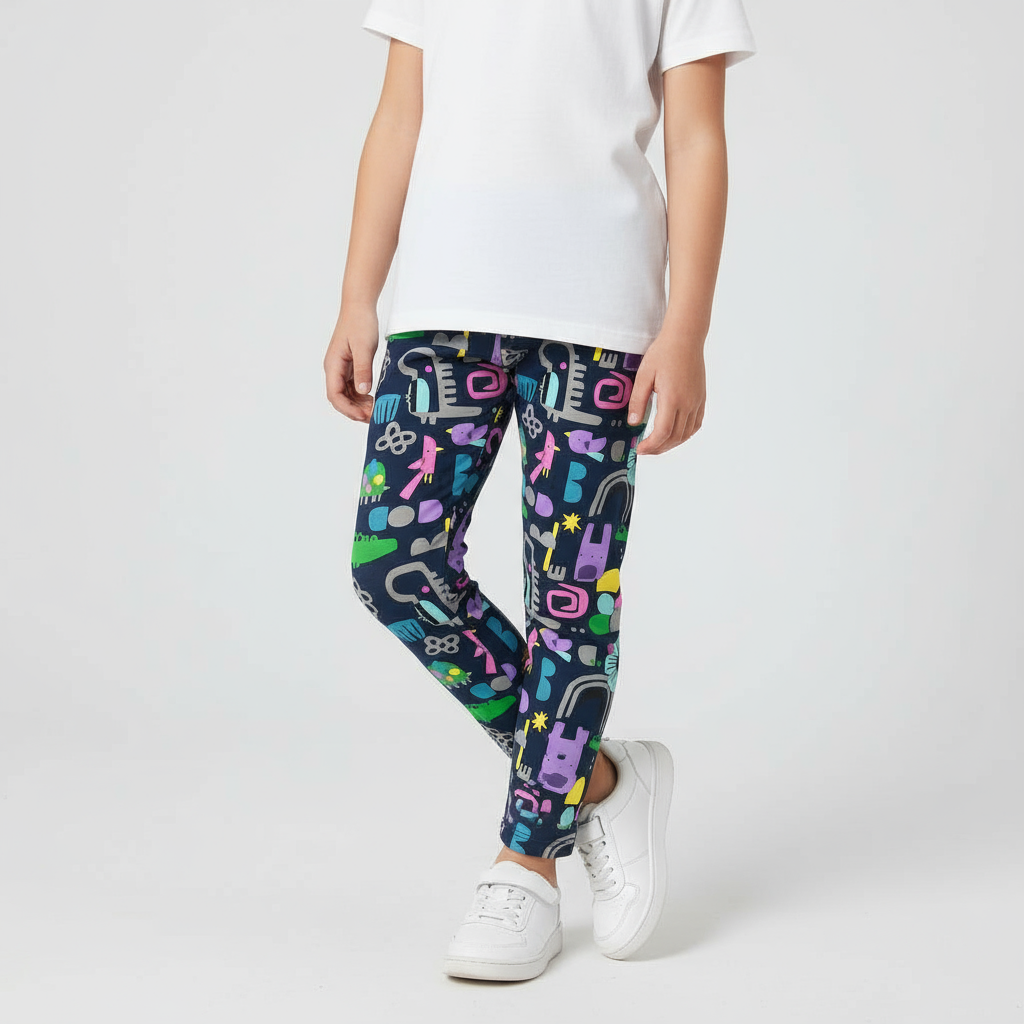 Girl's Print Leggings- Soft Cotton Stretch