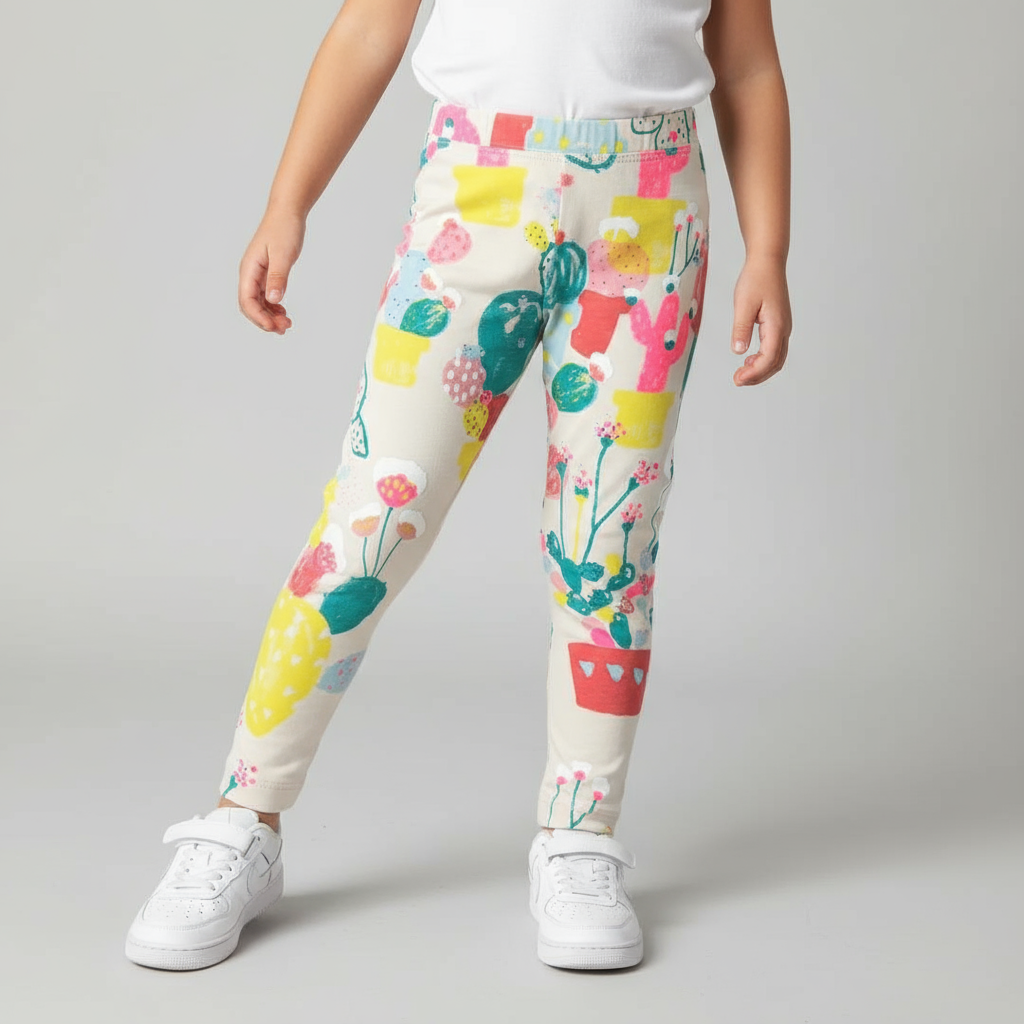 Girl's Print Leggings- Soft Cotton Stretch