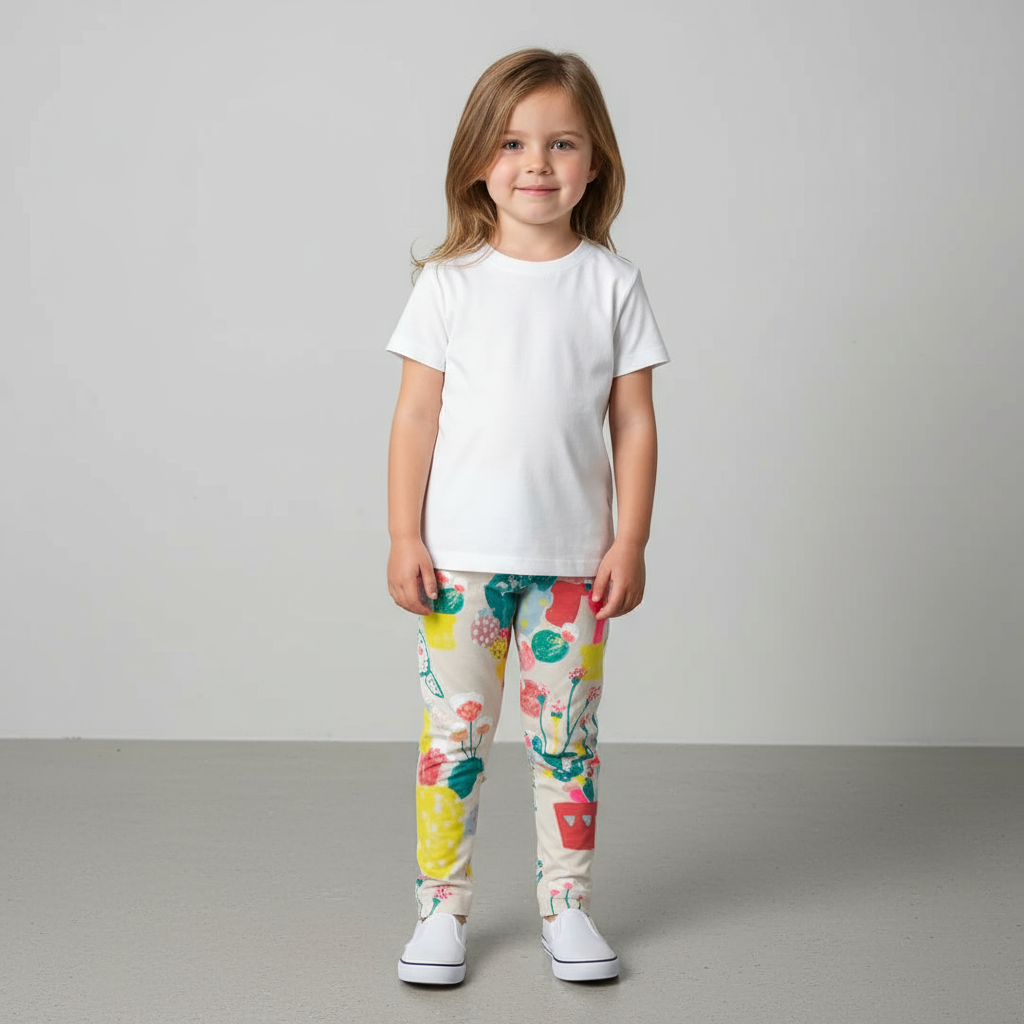 Girl's Print Leggings- Soft Cotton Stretch
