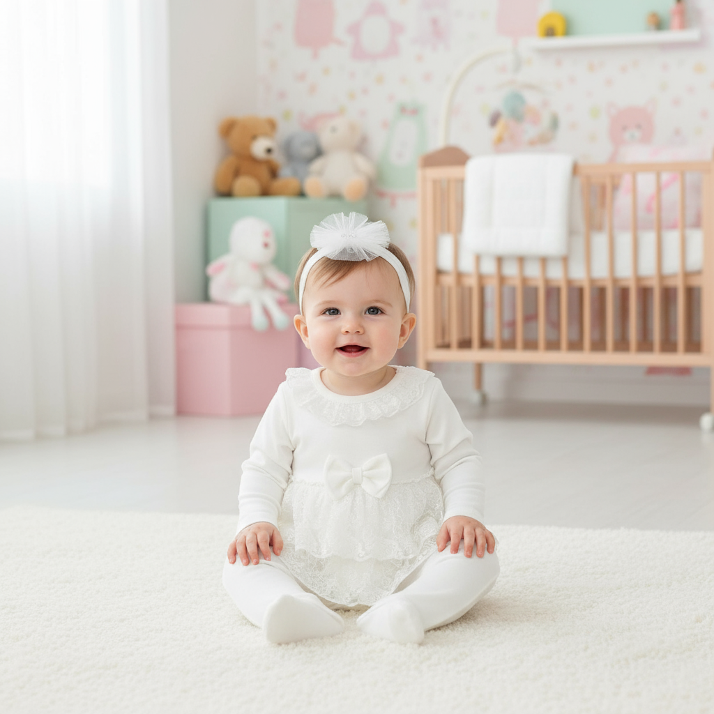 Lace Ruffle Baby Outfit Set with Headband
