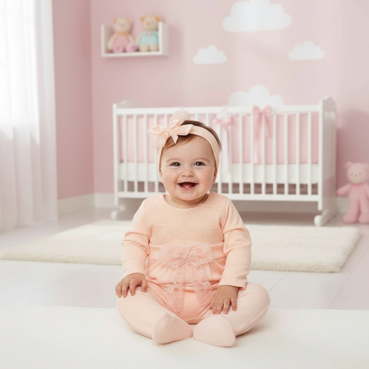 Lace Bow Baby Romper with Matching Headband