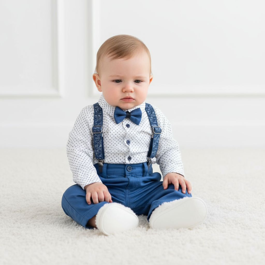 Baby Boys 4-Piece Outfit- Shirt with Suspenders, Pant & Bow Tie