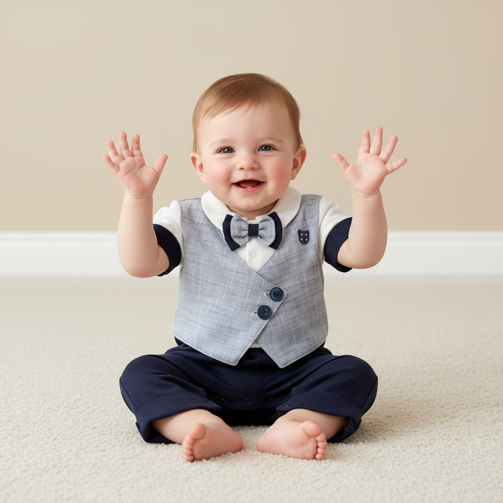 Baby Boys Elegant Navy Romper Short Sleeve