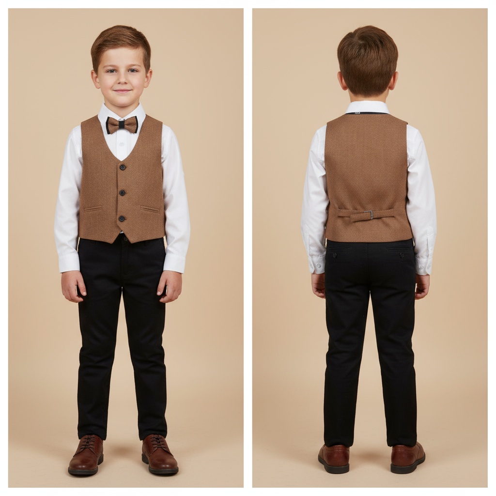 🤎 Boys Brown Vest & Bow Tie 4-Piece Formal Set – 50% OFF 🤎