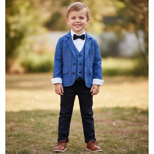 Classic Blue Formal Suit Set for Boys – 6-Piece Outfit