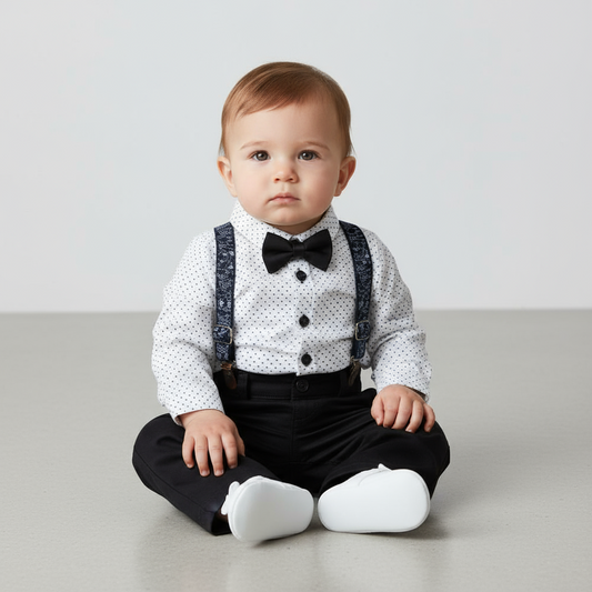 Baby Boys 4-Piece Outfit- Shirt with Suspenders, Pant & Bow Tie