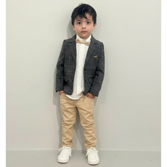 Little Gentleman 4-Piece Suit Set – Blazer, Shirt, Bow Tie & Pant