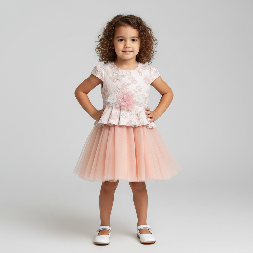 Floral Lace Tulle Dress – Elegant Party Outfit for Girls