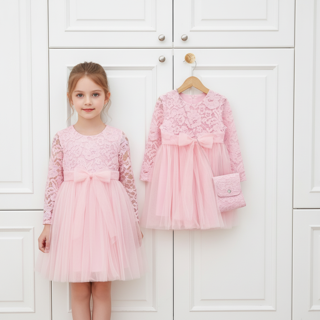 Lace Tulle Party Dress with Bag – Girls