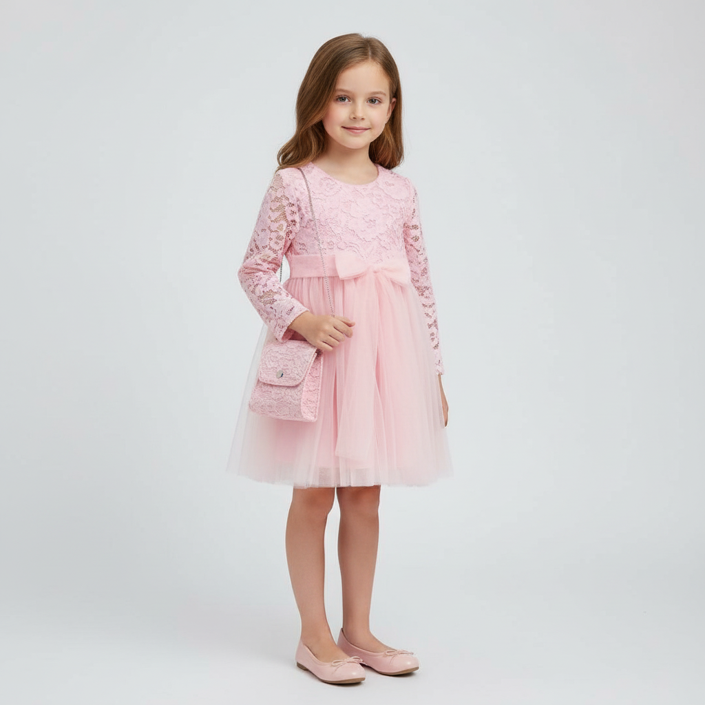 Lace Tulle Party Dress with Bag – Girls