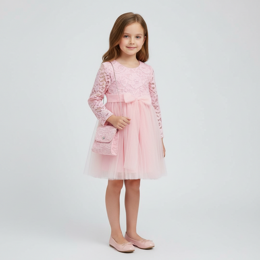 Lace Tulle Party Dress with Bag – Girls