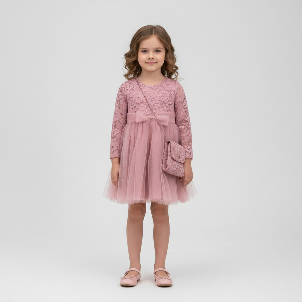 Lace Tulle Party Dress with Bag – Girls