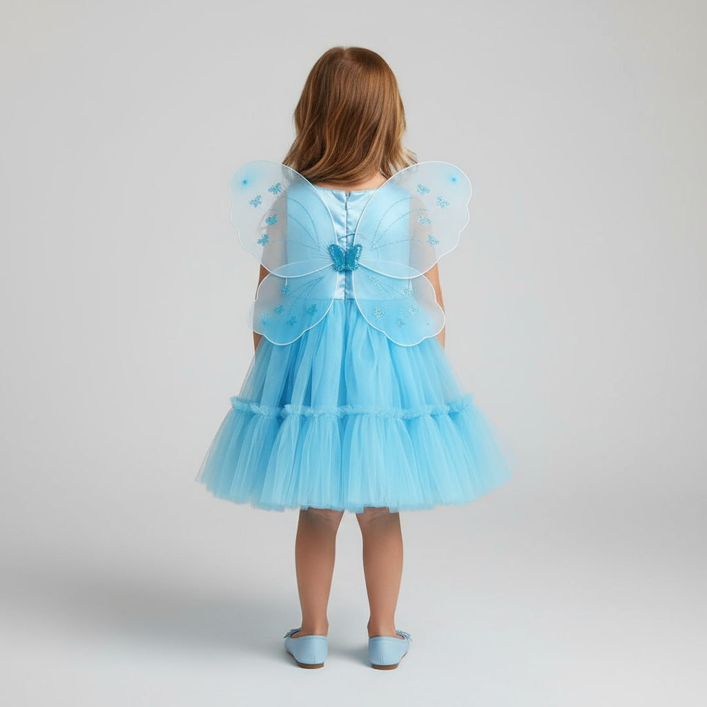 Blue Fairy Princess Tulle Dress with Wings