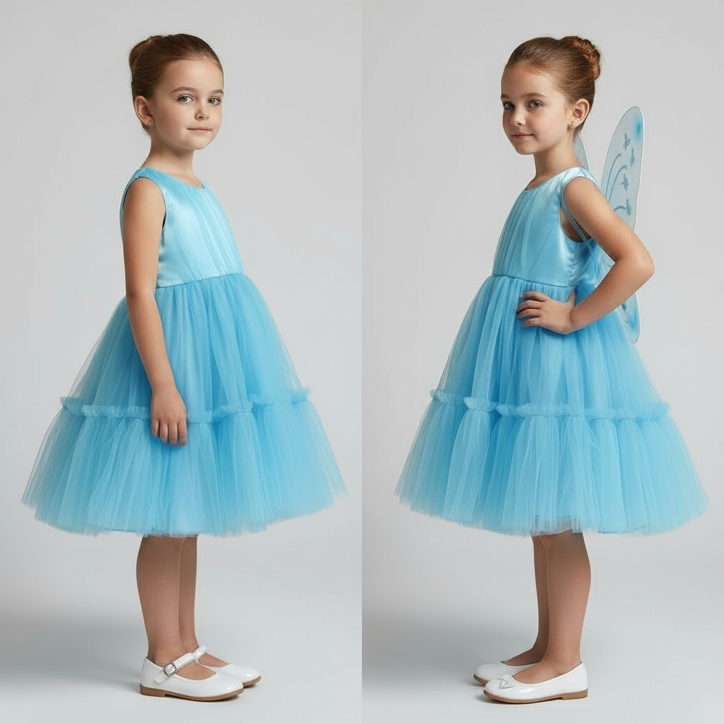 Blue Fairy Princess Tulle Dress with Wings