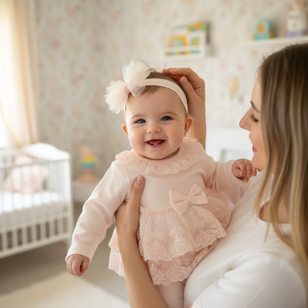 Lace Ruffle Baby Outfit Set with Headband