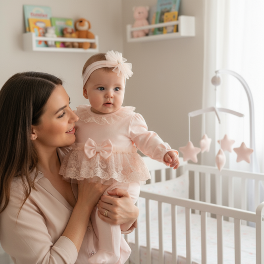 Lace Ruffle Baby Overall Set with Headband