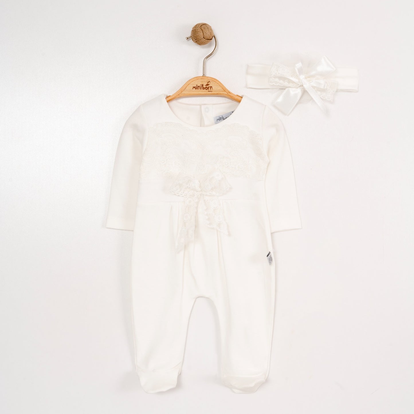 Lace Bow Baby Romper with Matching Headband