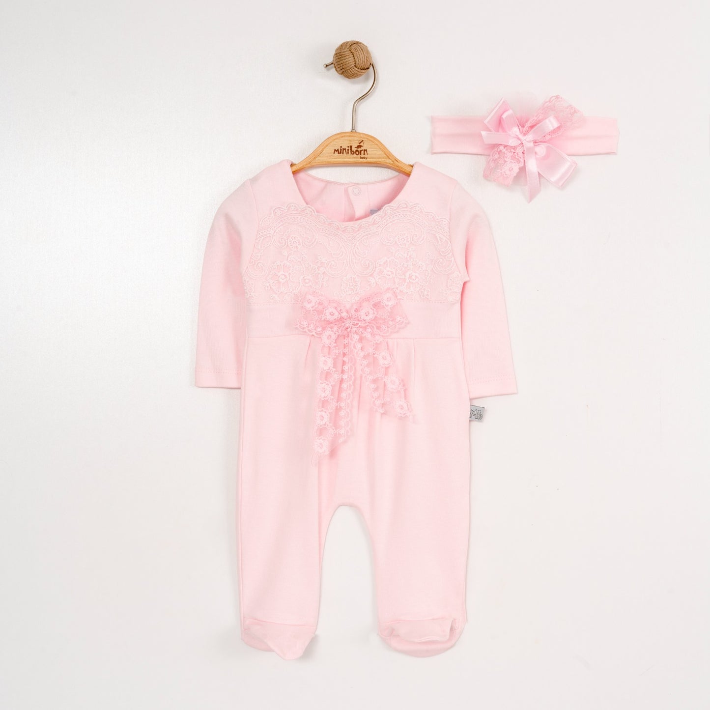Lace Bow Baby Romper with Matching Headband