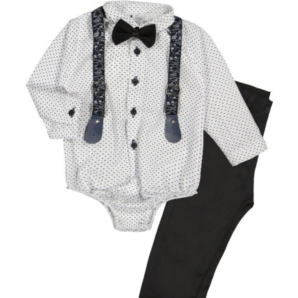 Baby Boys 4-Piece Outfit- Shirt with Suspenders, Pant & Bow Tie