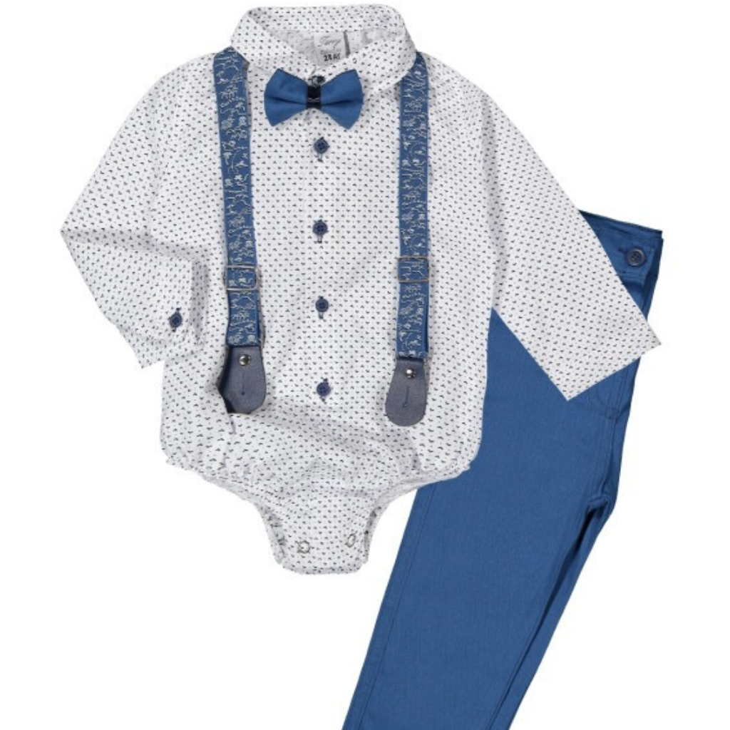Baby Boys 4-Piece Outfit- Shirt with Suspenders, Pant & Bow Tie