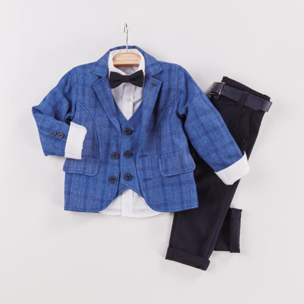 Classic Blue Formal Suit Set for Boys – 6-Piece Outfit