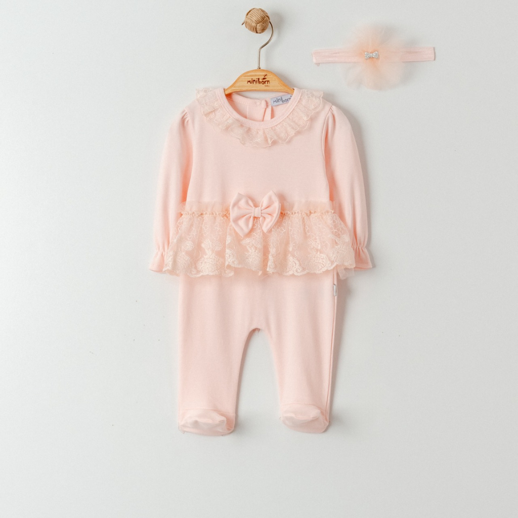 Lace Ruffle Baby Overall Set with Headband