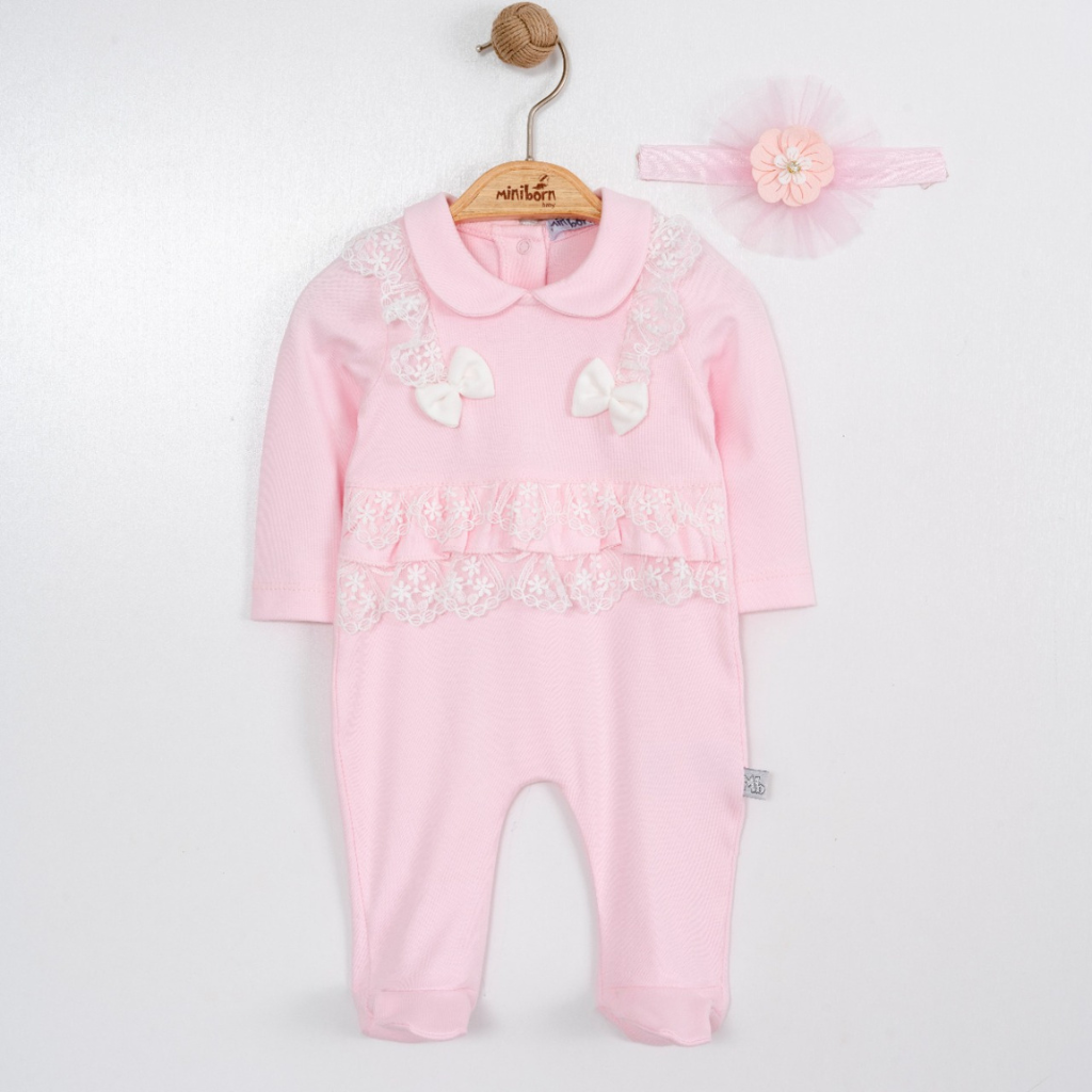 Baby Girl  Lace Romper Set with Matching Headband – Soft Cotton Newborn Outfit