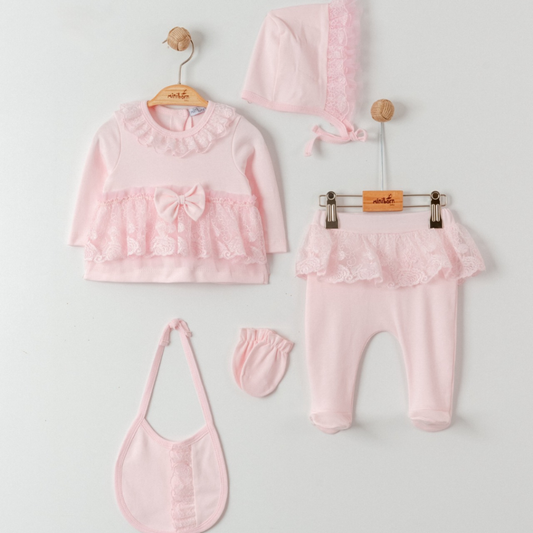 Blush Lace 5-Piece Baby Outfit Set 🌸