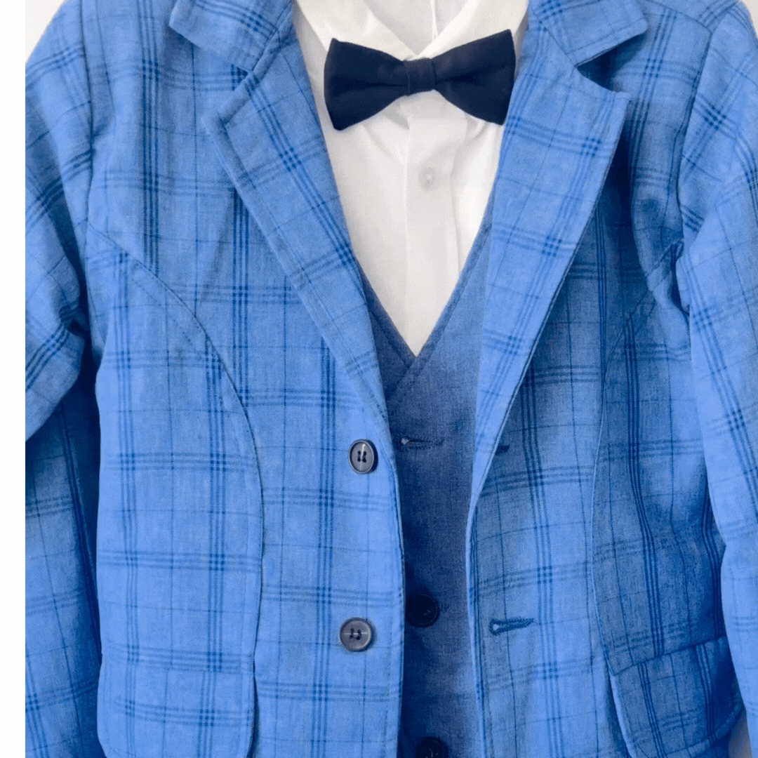 Classic Blue Formal Suit Set for Boys – 6-Piece Outfit