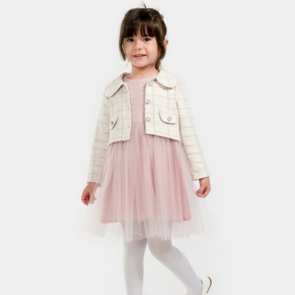 Elegant Girls’ Party Dress with Cropped Tweed Jacket