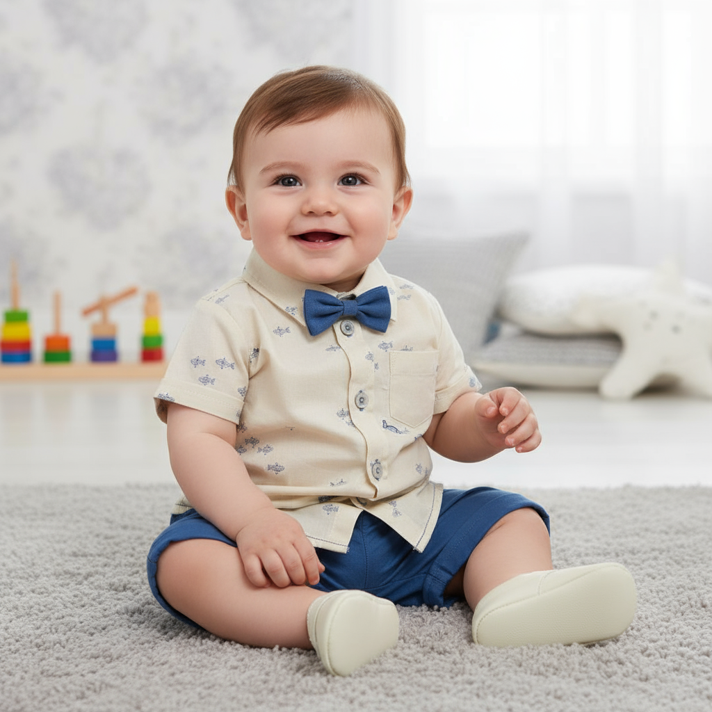 Baby Boy 2-Piece Summer Outfit Set with Bow Tie