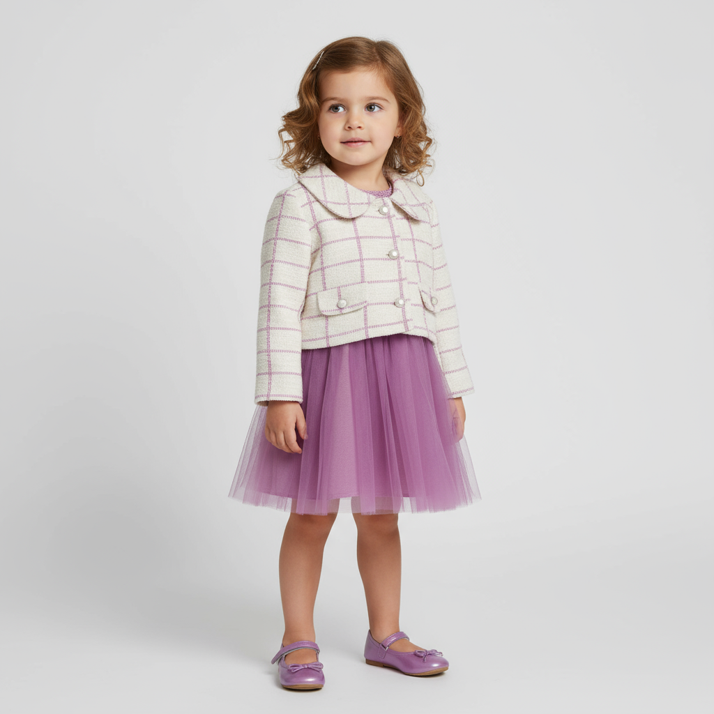 Elegant Girls’ Party Dress with Cropped Tweed Jacket